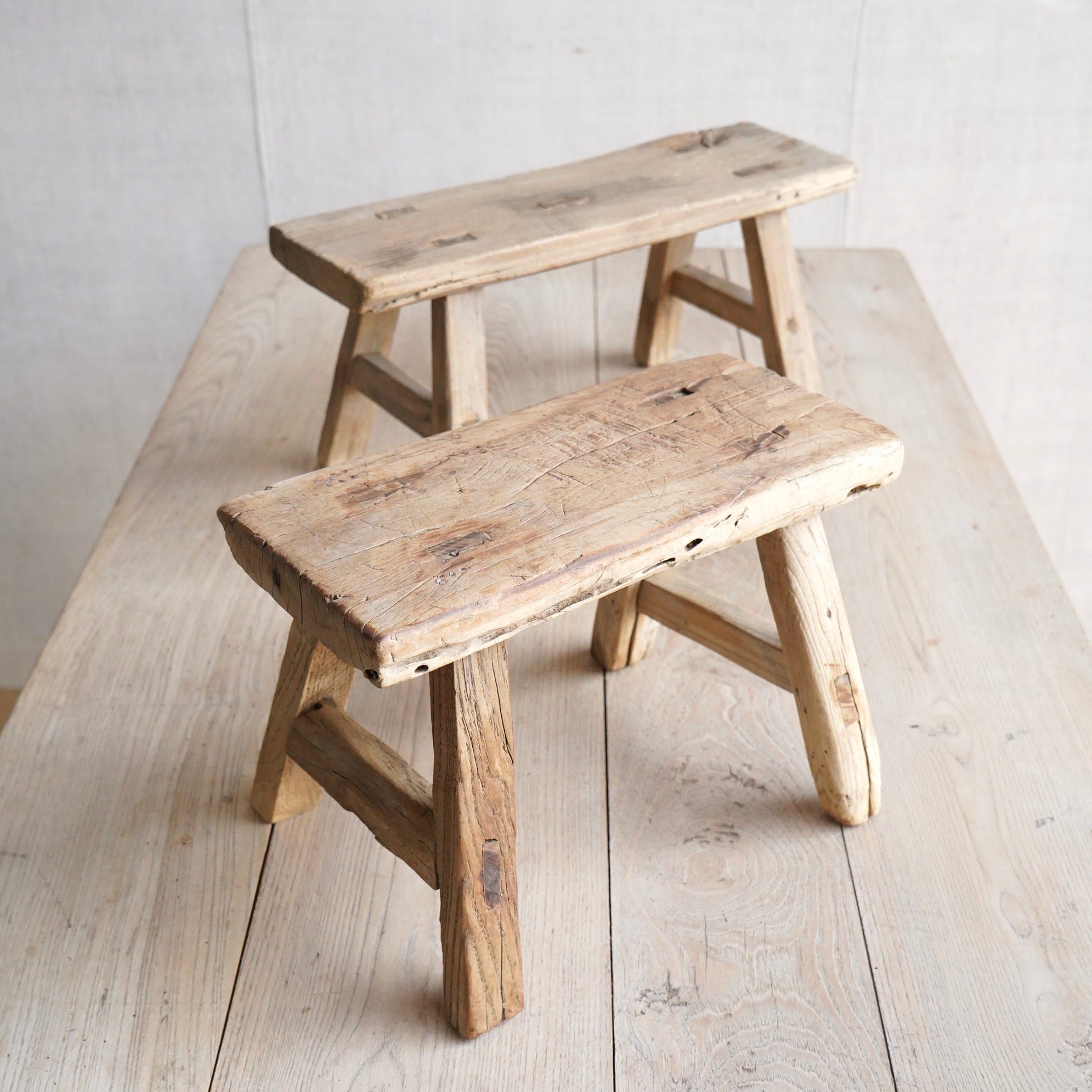 Pair of Mini Elm Stools