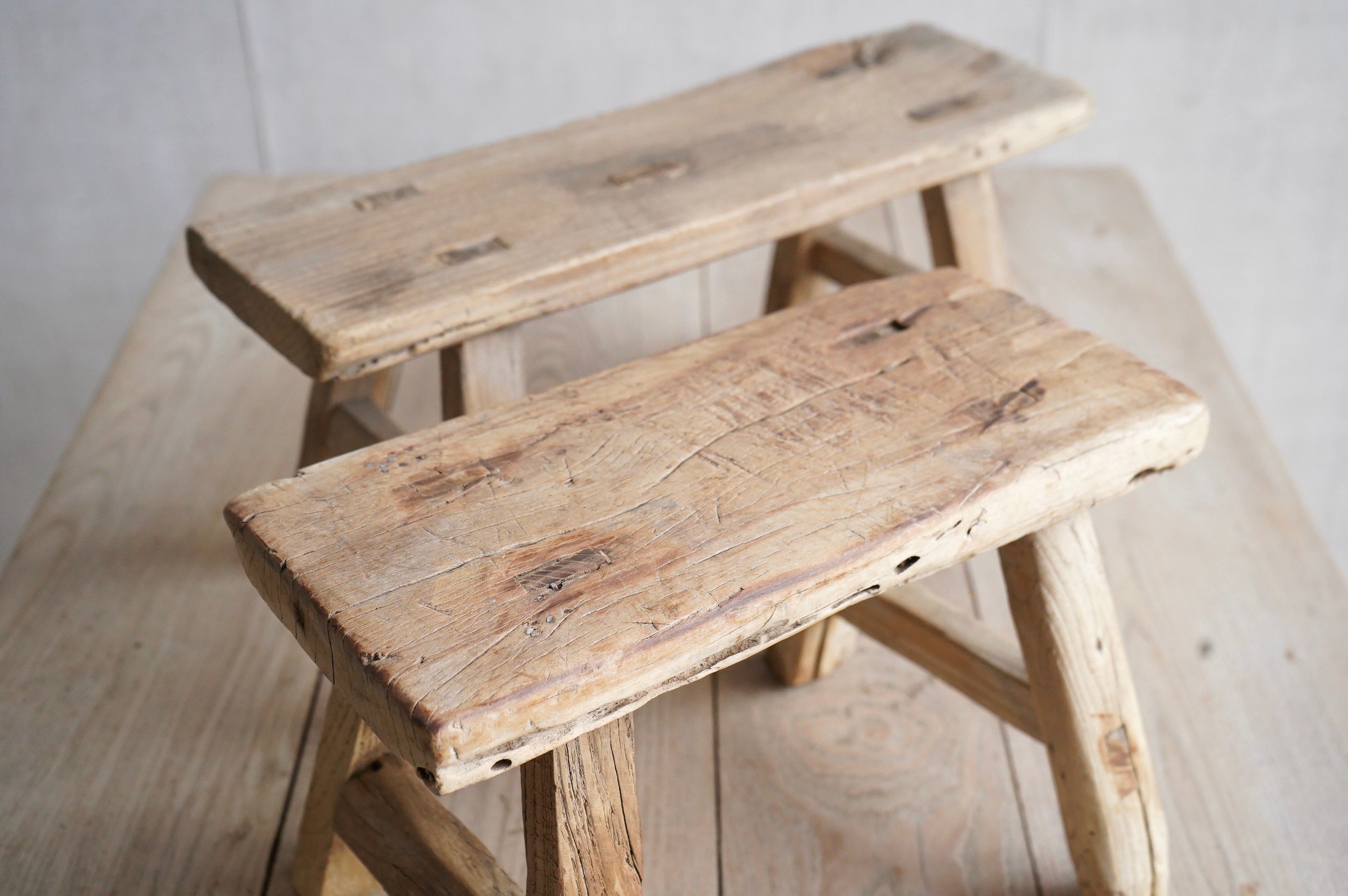 Pair of Mini Elm Stools