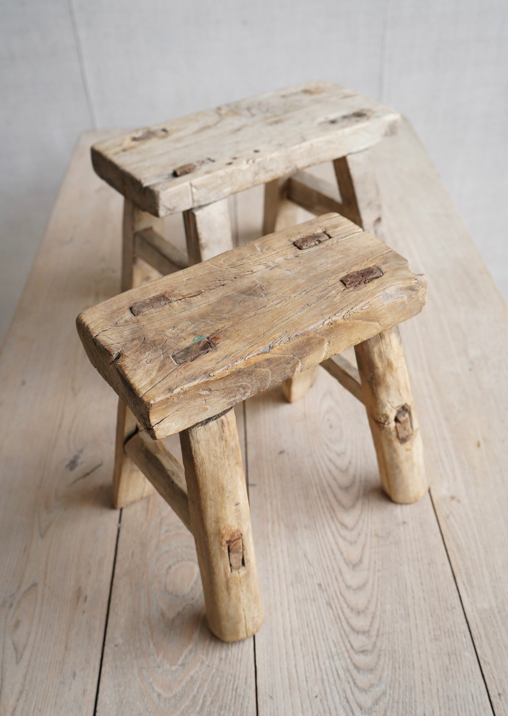 Pair of Mini Elm Stools