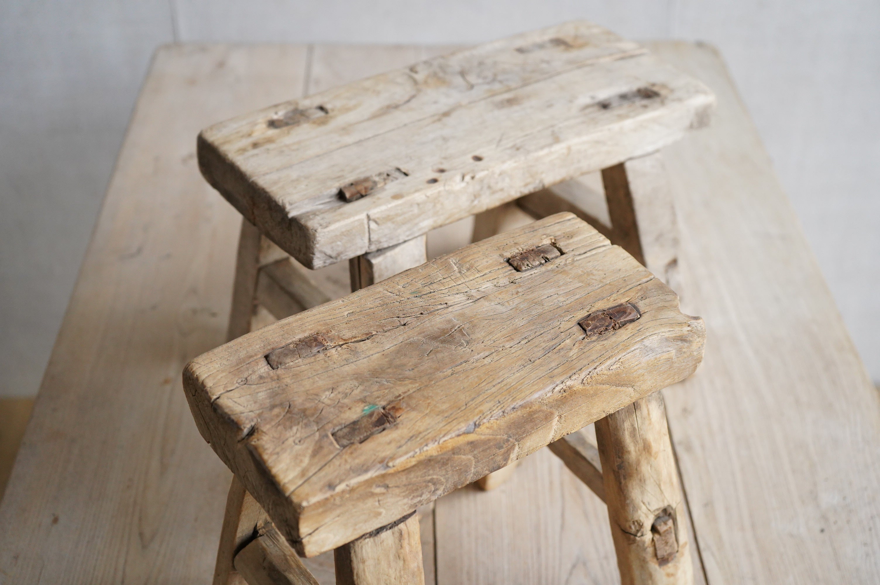 Pair of Mini Elm Stools