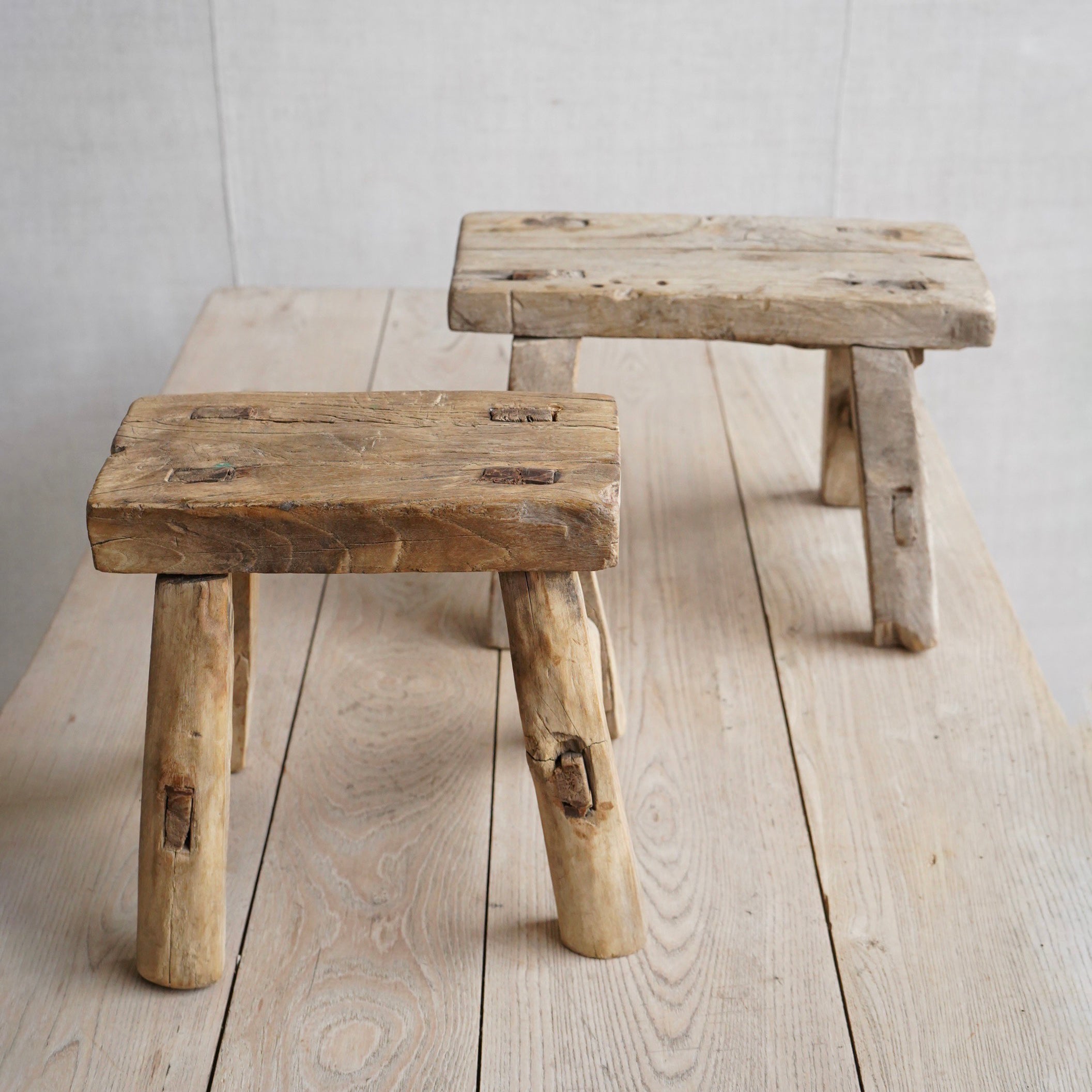 Pair of Mini Elm Stools