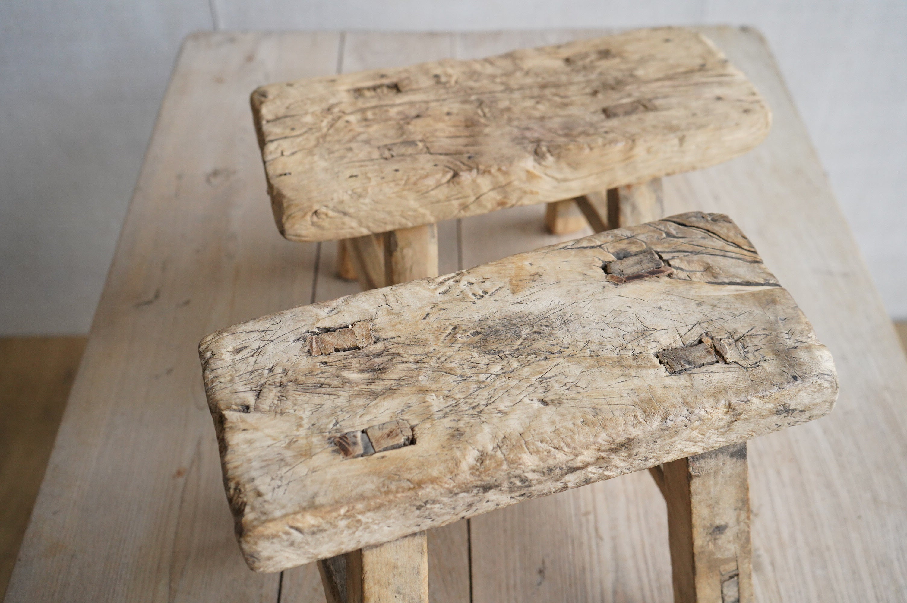 Pair of Mini Elm Stools